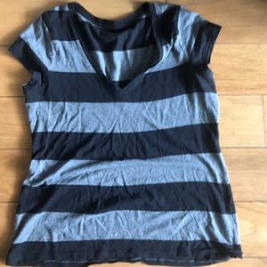 Women’s Black & Gray Striped V-Neck Top